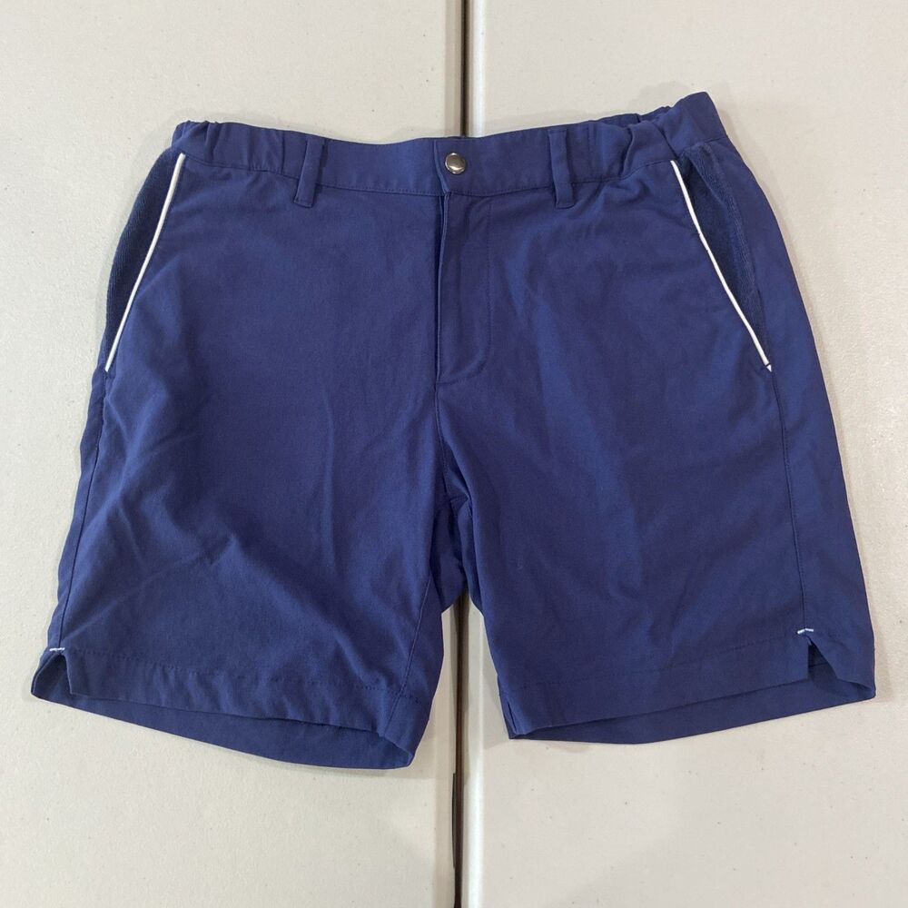 CRIQUET Austin Flat Front Embroidered M Shorts Navy Blue Towel Pocket